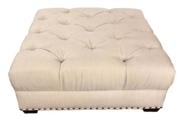 Gaines Tufted 36", 40", 44", Or 48" Inch Square Leather Ottoman (4 Sizes Available) - In Cream