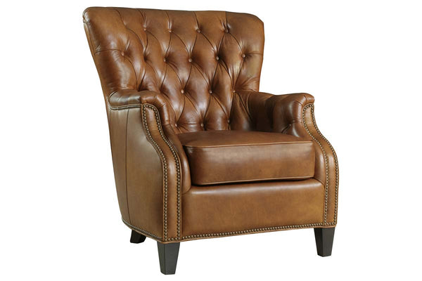 Gallagher "Quick Ship" Traditional Tufted Back Leather Accent Chair With Nail Trim