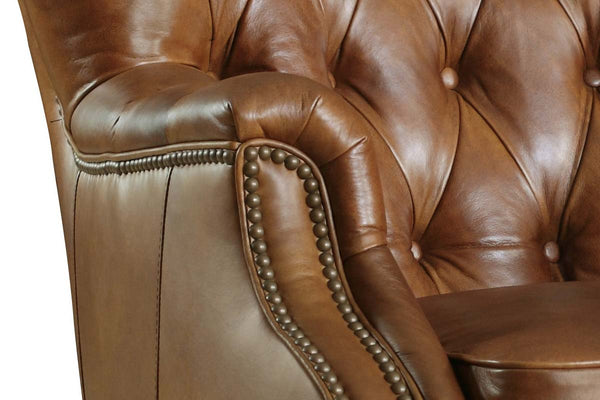 Gallagher "Quick Ship" Traditional Tufted Back Leather Accent Chair With Nail Trim