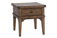 Gannon Rustic Weathered Brown Single Drawer Plank Top End Table