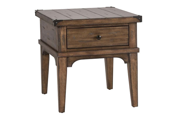Gannon Rustic Weathered Brown Single Drawer Plank Top End Table