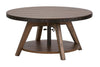 Image of Gannon Rustic Weathered Brown Circular Motion Coffee Table With Plank Top