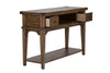 Image of Gannon Rustic Weathered Brown Double Drawer Plank Top Sofa Table With Shelf