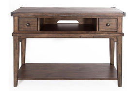 Gannon Rustic Weathered Brown Double Drawer Plank Top Sofa Table With Shelf