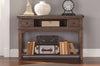Image of Gannon Rustic Weathered Brown Double Drawer Plank Top Sofa Table With Shelf