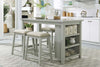 Image of Glenwood Small Spaces Gray 5 Piece Counter Height Bookshelf Dining Set With Four Linen Upholstered Stools