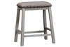 Image of Glenwood Small Spaces Gray 5 Piece Counter Height Bookshelf Dining Set With Four Linen Upholstered Stools