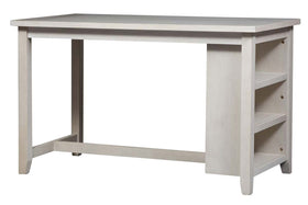 Glenwood Small Spaces White 5 Piece Counter Height Bookshelf Dining Set With Four Linen Upholstered Stools