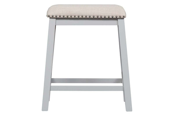 Glenwood Small Spaces White 5 Piece Counter Height Bookshelf Dining Set With Four Linen Upholstered Stools