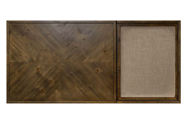 Grant Nutmeg Finish Lift Top Cocktail Table With Flip Top Upholstered Seat And Drink Shelf