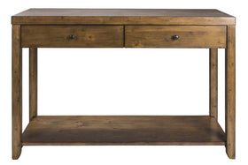 Grant Nutmeg Finish Double Drawer Sofa Table With Lower Storage Shelf