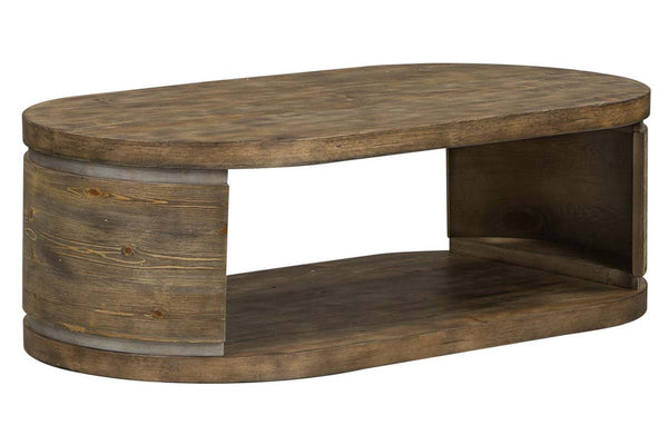 Greer Reclaimed Pine Oval Cocktail Table With Lower Storage Area And Metal Accents