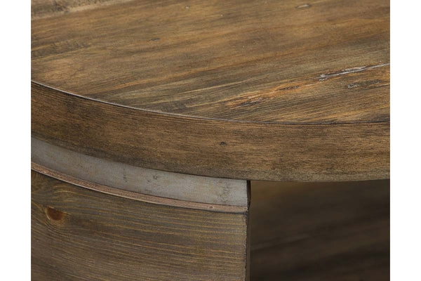 Greer Reclaimed Pine Oval Cocktail Table With Lower Storage Area And Metal Accents