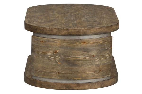 Greer Reclaimed Pine Oval Cocktail Table With Lower Storage Area And Metal Accents