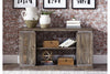 Image of Greer Door Storage Sofa Table With Reclaimed Dark Pine Base And Top With Metallic Accents