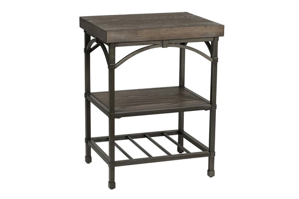 Halstrom Industrial Style Wood And Metal Chair Side Table With Dark Oak Top And Two Shelves