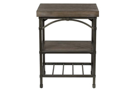 Halstrom Industrial Style Wood And Metal Chair Side Table With Dark Oak Top And Two Shelves