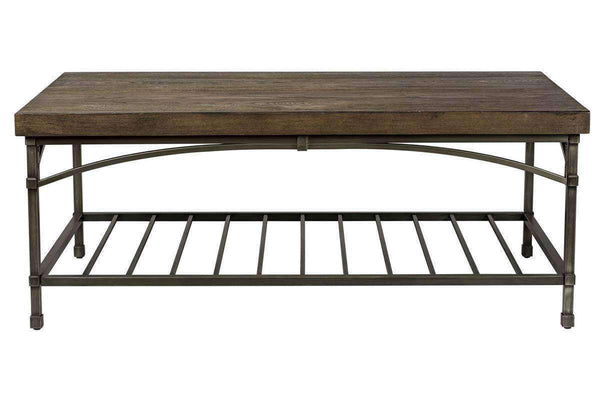 Halstrom Industrial Style Metal Base Coffee Table With Dark Oak Veneer Plank Top