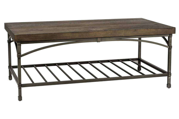 Halstrom Industrial Style Metal Base Coffee Table With Dark Oak Veneer Plank Top