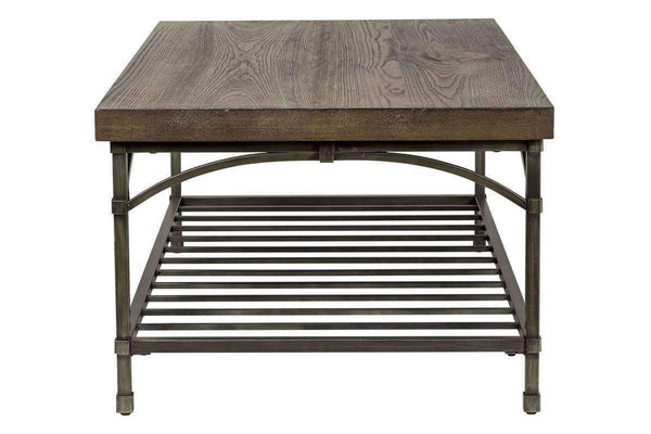 Halstrom Industrial Style Metal Base Coffee Table With Dark Oak Veneer Plank Top