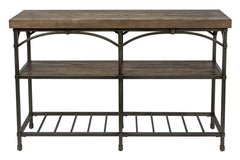 Halstrom Industrial Style Wood And Metal Sofa Table With Dark Oak Top And Two Shelves