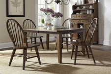 Hampstead 5 Piece Leg Table Dining Set With Windsor Back Side Chairs In A Rustic Oak Finish