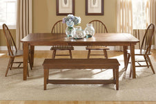 Hampstead 6 Piece Leg Table Dining Set With Windsor Back Side Chairs And Bench In A Rustic Oak Finish
