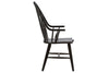 Image of Hampstead 6 Piece Leg Table Dining Set In A Rustic Oak Finish With Rustic Black Windsor Back Side Chairs And Bench