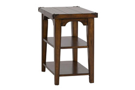 Harwood Rustic Russet Brown Chair Side Table With Two Storage Shelves