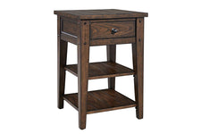 Harding Traditional Plank Style Rustic Brown Oak Chair Side Table With Drawer