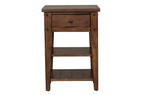 Harding Traditional Plank Style Rustic Brown Oak Chair Side Table With Drawer