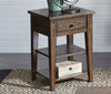 Image of Harding Traditional Plank Style Rustic Brown Oak Chair Side Table With Drawer