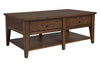 Image of Harding Rustic Brown Oak Plank Top Coffee Table With Two Drawers And Shelf