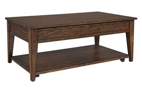 Harding Lift Top Plank Top Rustic Brown Oak Coffee Table With Storage Shelf