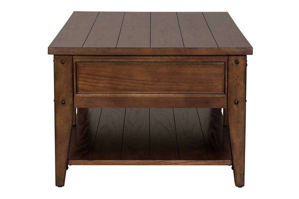 Harding Rustic Brown Oak Plank Top Coffee Table With Two Drawers And Shelf