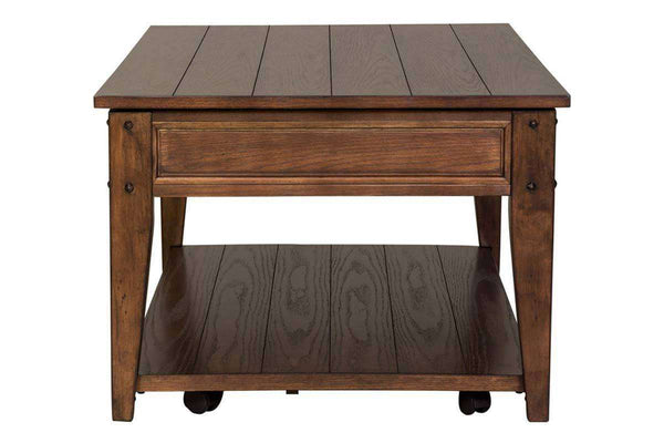 Harding Lift Top Plank Top Rustic Brown Oak Coffee Table With Storage Shelf