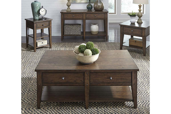 Harding Traditional Single Drawer Plank Style Rustic Brown Oak End Table