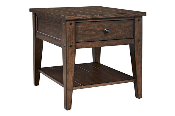 Harding Traditional Single Drawer Plank Style Rustic Brown Oak End Table