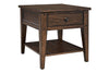 Image of Harding Traditional Single Drawer Plank Style Rustic Brown Oak End Table