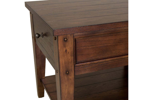 Harding Traditional Single Drawer Plank Style Rustic Brown Oak End Table
