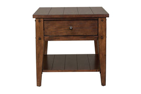 Harding Traditional Single Drawer Plank Style Rustic Brown Oak End Table