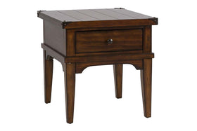 Harwood Rustic Russet Brown Single Drawer Plank Top End Table