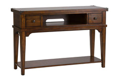 Harwood Rustic Russet Brown Double Drawer Plank Top Sofa Table With Shelf
