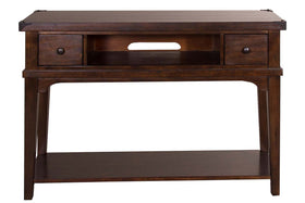 Harwood Rustic Russet Brown Double Drawer Plank Top Sofa Table With Shelf