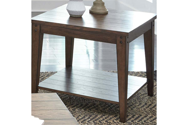 Harding Traditional Plank Style Rustic Brown Oak Square Lamp Table