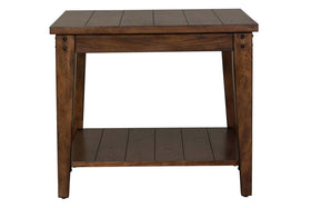 Harding Traditional Plank Style Rustic Brown Oak Square Lamp Table