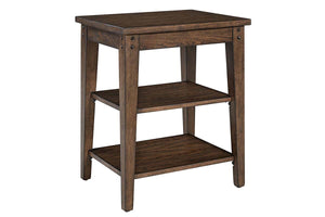 Harding Traditional Plank Style Rustic Brown Oak Tiered End Table With Two Shelves