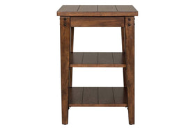 Harding Traditional Plank Style Rustic Brown Oak Tiered End Table With Two Shelves