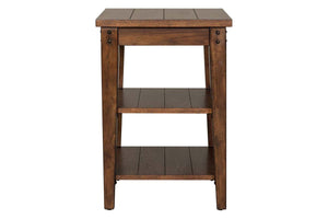Harding Traditional Plank Style Rustic Brown Oak Tiered End Table With Two Shelves