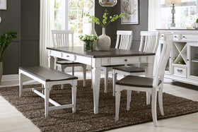 Harper Vintage White With Charcoal Top 6 Piece Rectangular Leg Table Dining Set With Bench